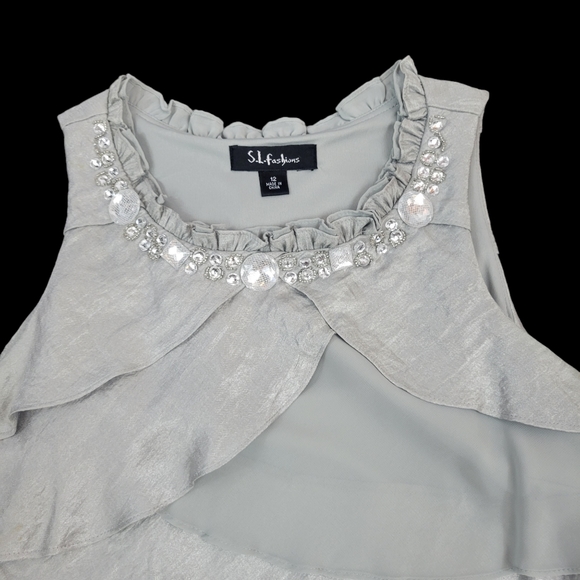 S. L. Fashions Shiny Silver and Grey Tiered Beaded Cocktail Dress Size 12 - Picture 5 of 5